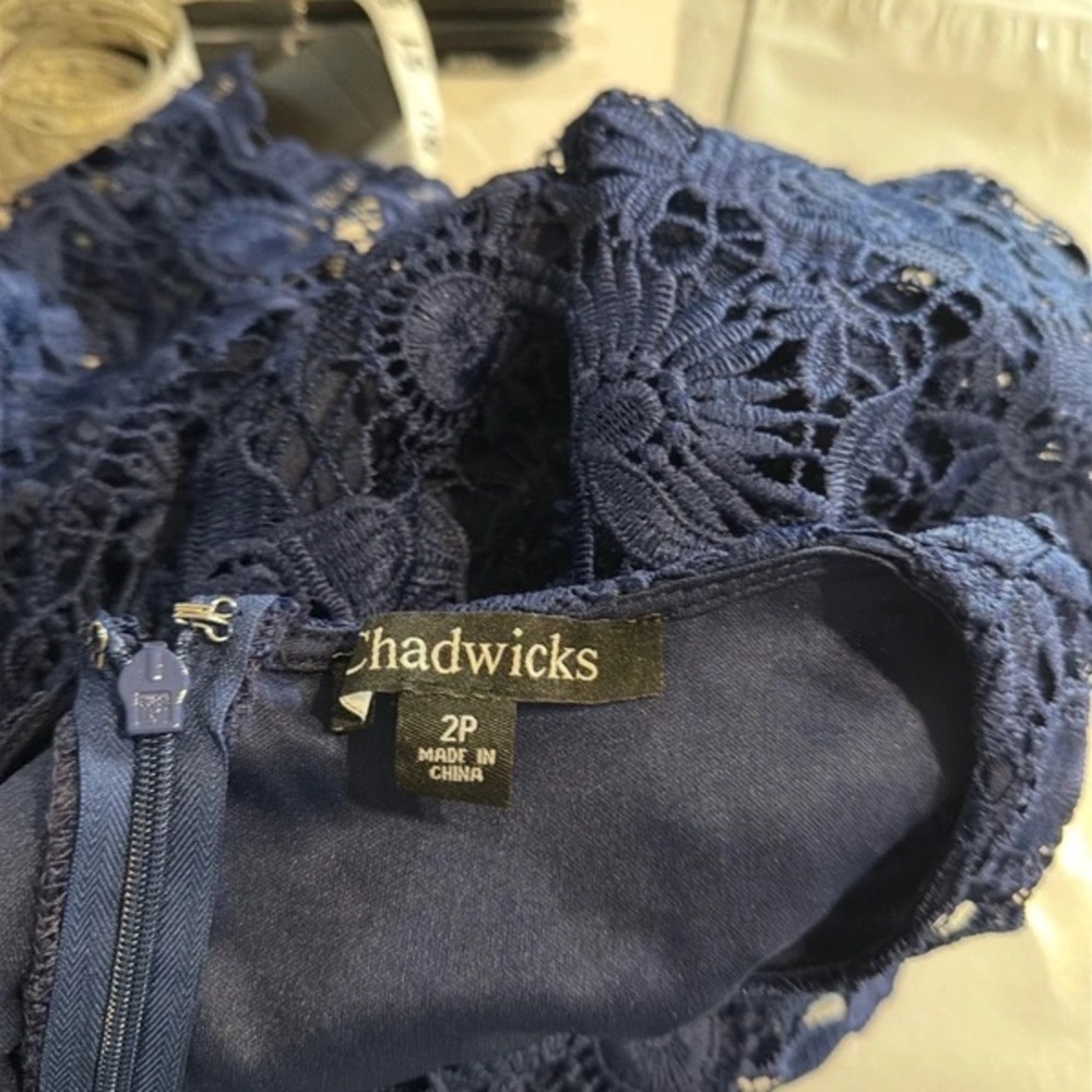 Chadwicks Navy Blue Crochet Lace Shift Dress - Picture 4 of 5
